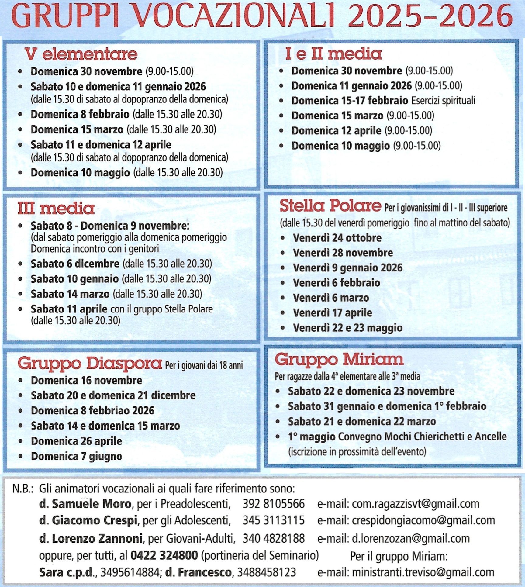 Per scaricare la locandina clicca col tasto destro del mouse sull'immagine e scegli 'Salva con nome ...' o un similare. Gruppi Vocazionali Seminario